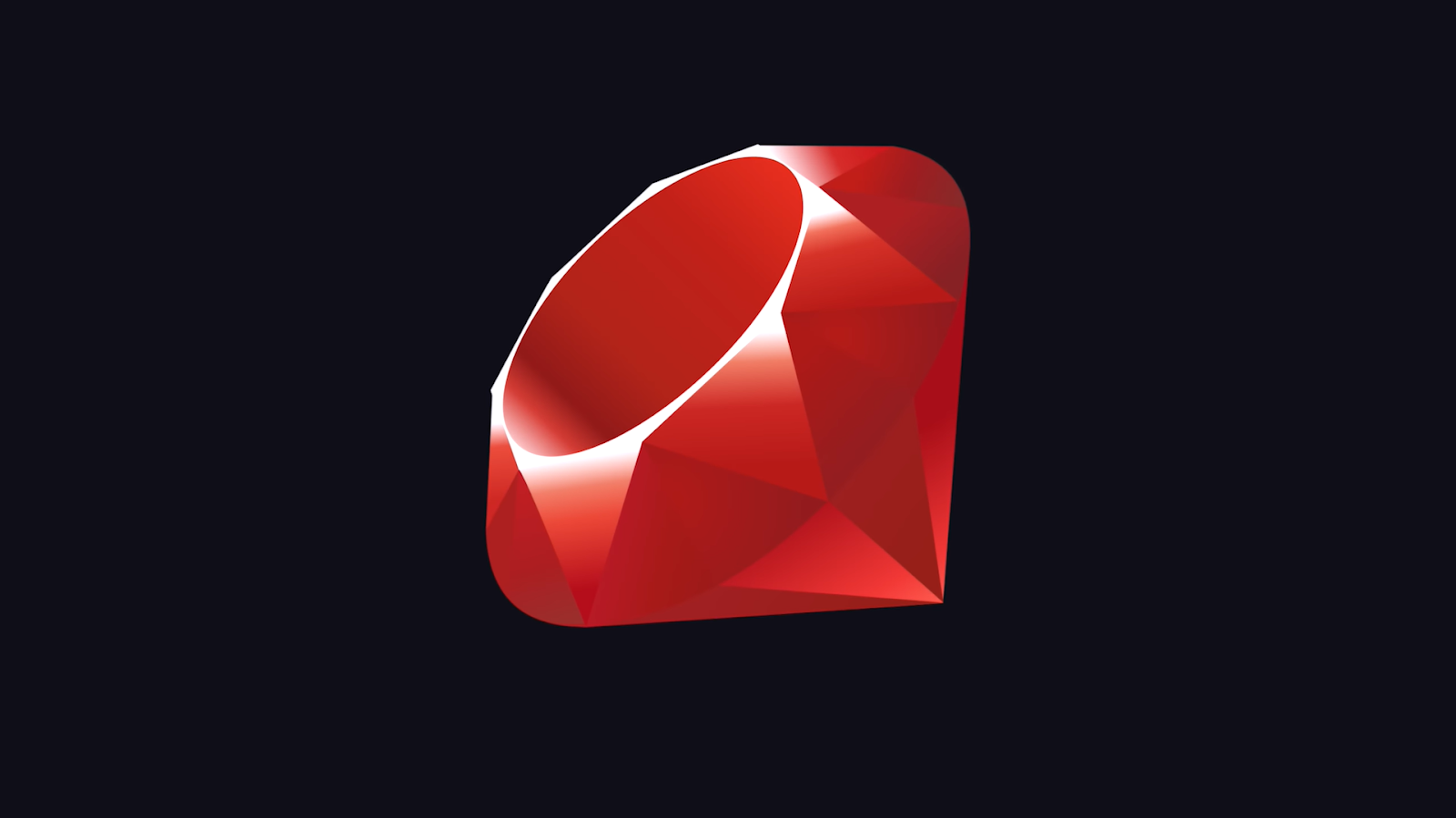 A stylized red ruby graphic on a black background