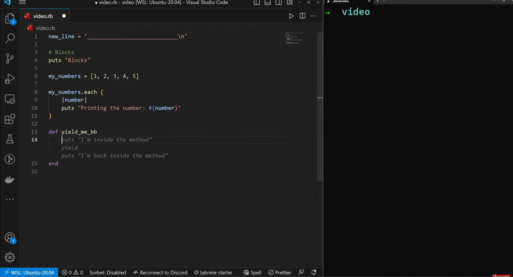 A screenshot of Ruby code in Visual Studio Code editor