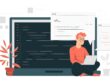 Animated man sitting near a computer