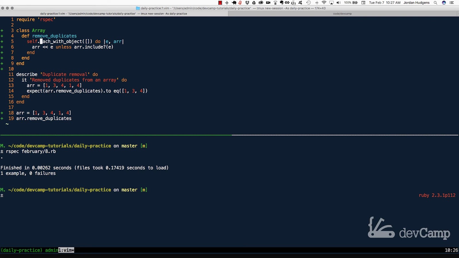 Process of manually removing duplicates from an array in ruby